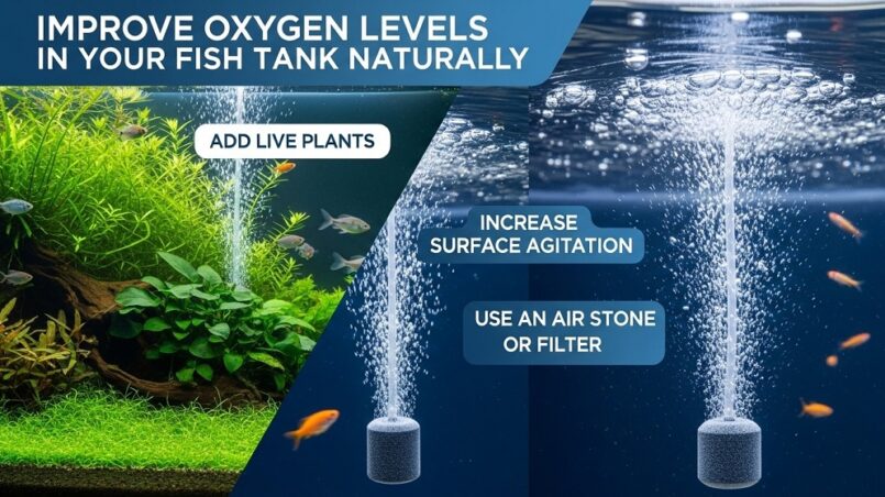 Fish tank with strong surface agitation to increase dissolved oxygen