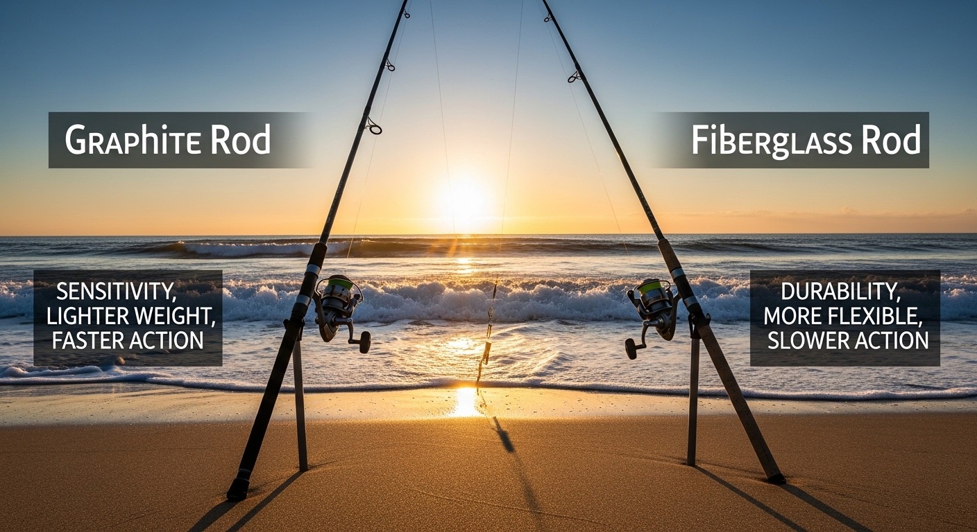 Angler casting graphite surf rod demonstrating long distance casting performance on beach