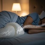 Orthopedic knee pillow positioned between legs for spine alignment support