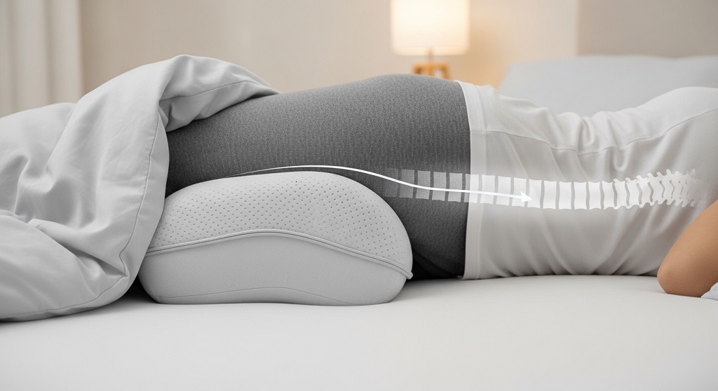 Ergonomic contour orthopedic knee pillow maintaining neutral sleeping posture