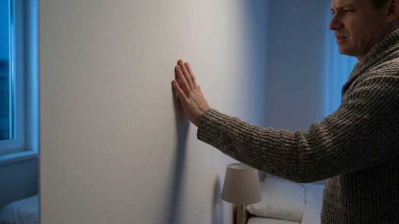 Thermal curtains warming a cold bedroom wall
